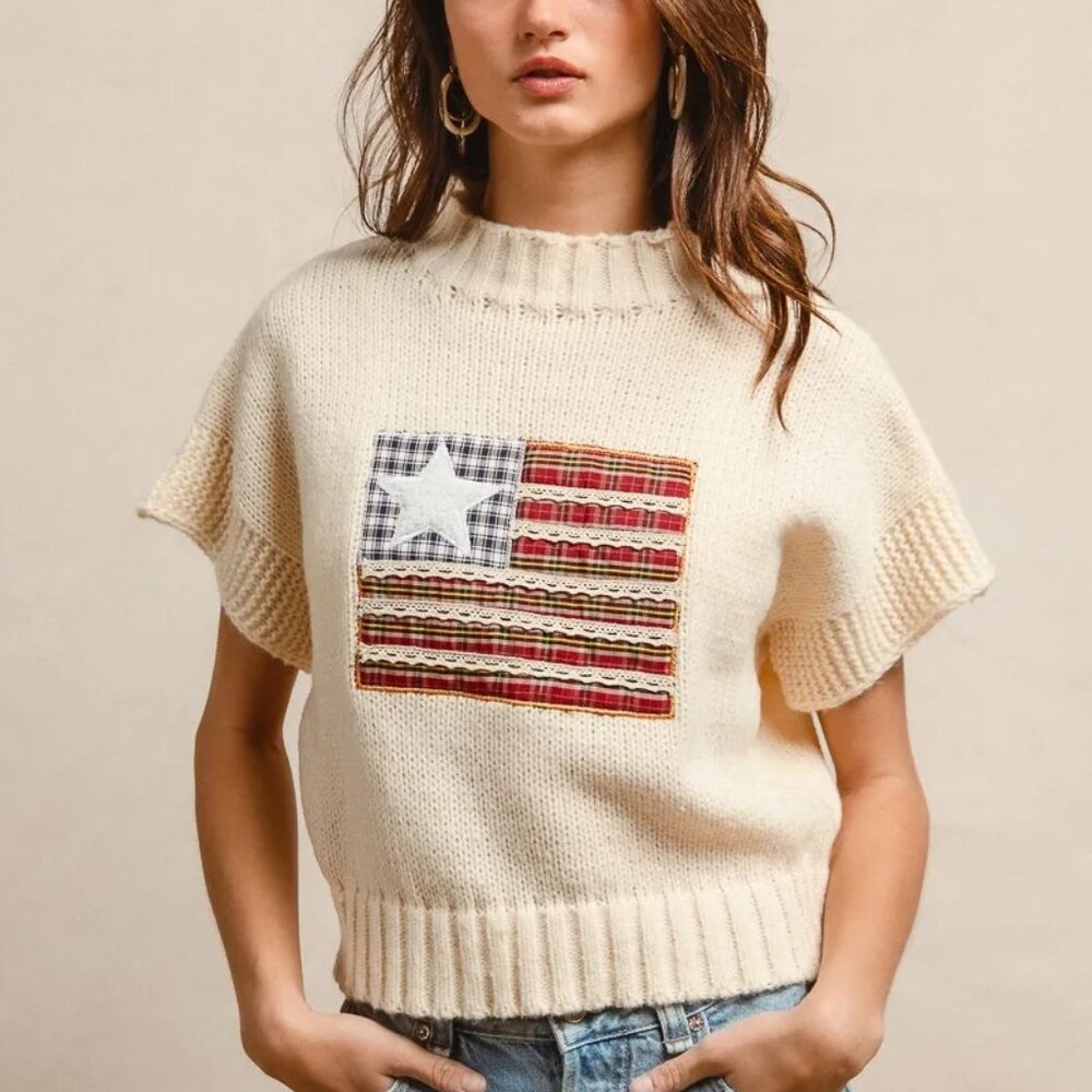 BiBi American‎ Flag Patchwork Drop Shoulder Sweat… - image 7